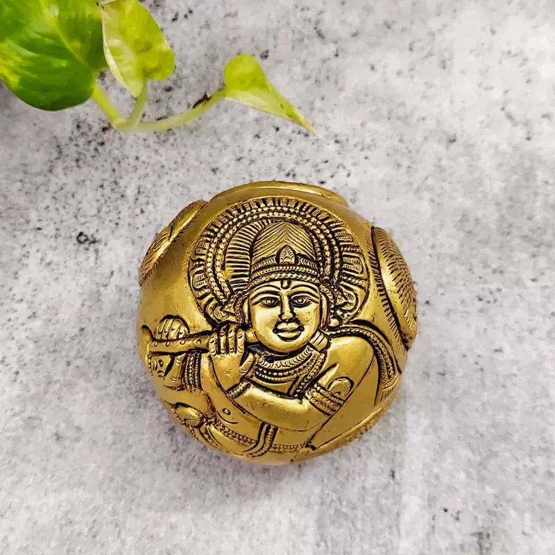 Brass Super Fine Krishna Paper Weight - 3 inch Height | Decorative Brass Krishna Paper Weight