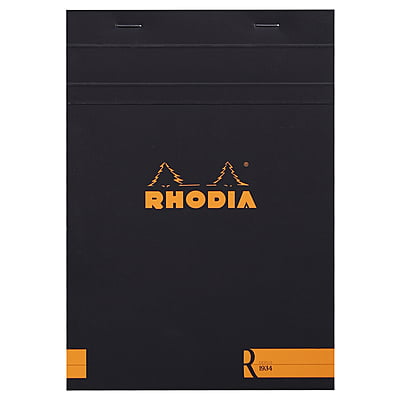 RHODIA LE R PREMIUM HEAD STAPLED PAD, BLACK, 90G CF BRUSHED VELLUM