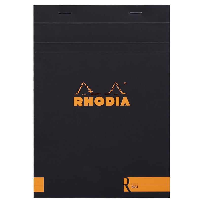RHODIA LE R PREMIUM HEAD STAPLED PAD, BLACK, 90G CF BRUSHED VELLUM