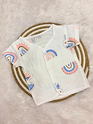 Premium Crinkled Muslin Cotton Jhabla (6-12Months) – With Sleeves