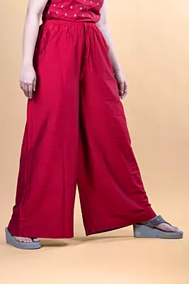 Women Flared Solid Palazzo - Red