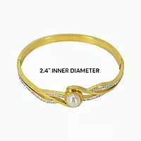 Elegant Wave Like Motif Bangle Bracelet with Pearl and Rhinestones