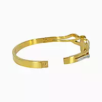 Elegant Wave Like Motif Bangle Bracelet with Pearl and Rhinestones