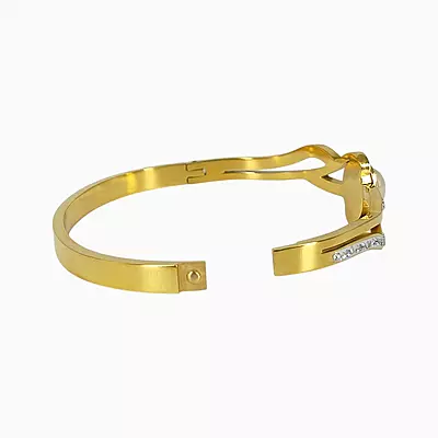 Elegant Wave Like Motif Bangle Bracelet with Pearl and Rhinestones