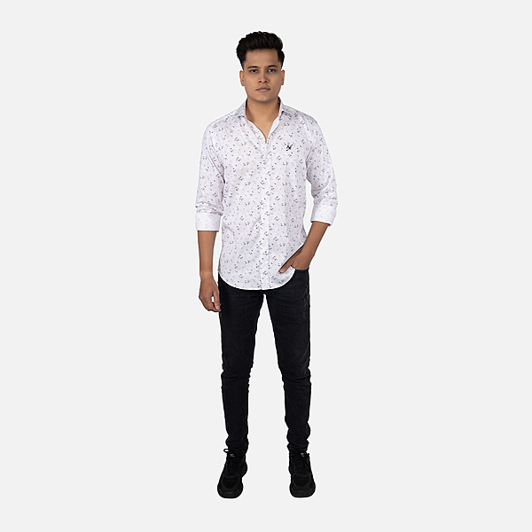 Men Pearl White Floral Printed Casual Shirt