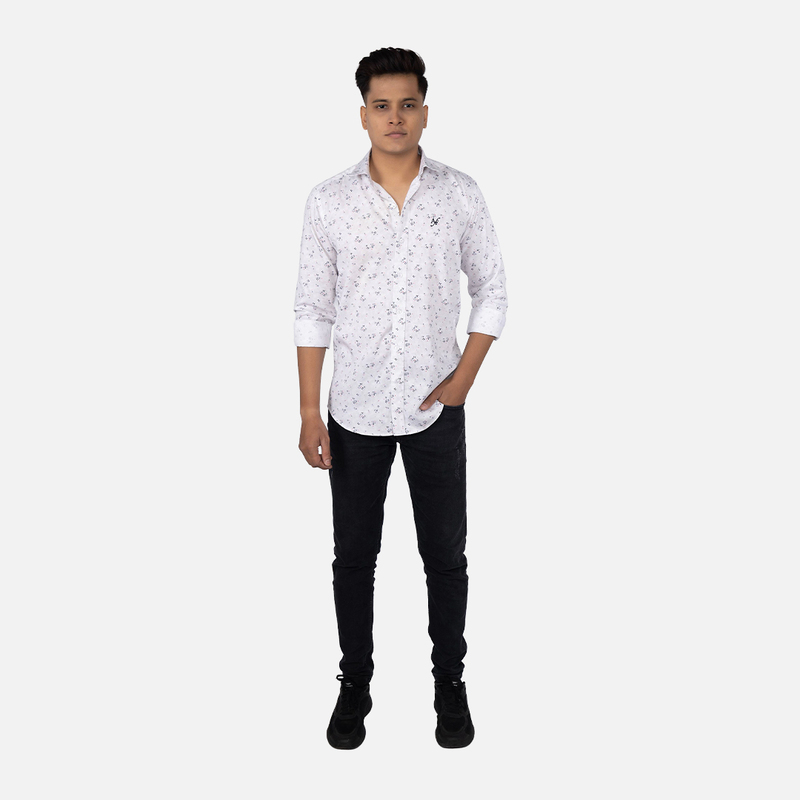 Men Pearl White Floral Printed Casual Shirt