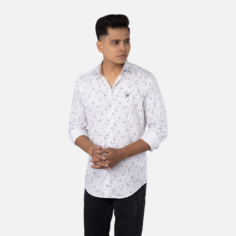 Men Pearl White Floral Printed Casual Shirt