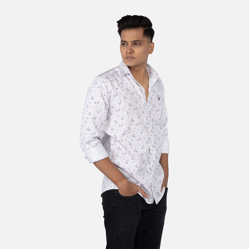 Men Pearl White Floral Printed Casual Shirt