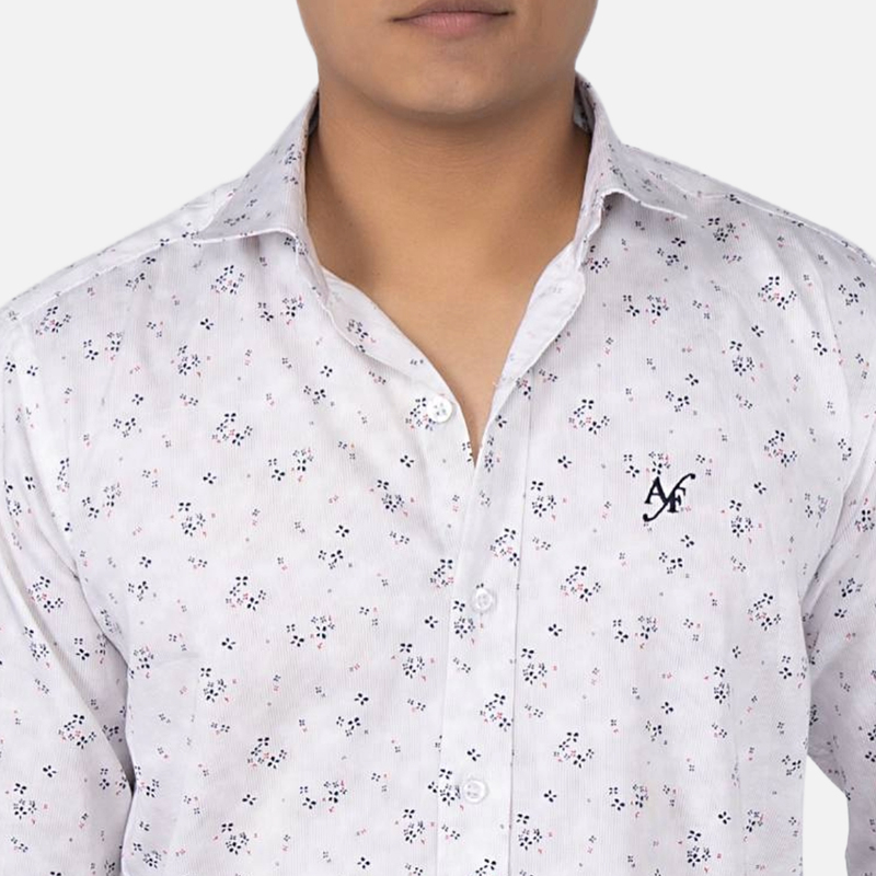 Men Pearl White Floral Printed Casual Shirt