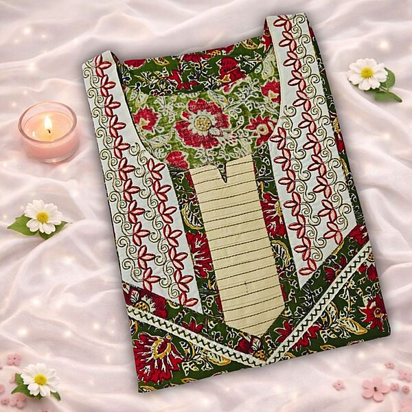 Leafy Green Cotton Nighty With Geometric Print All Over From Libas Loungewear - AL1136