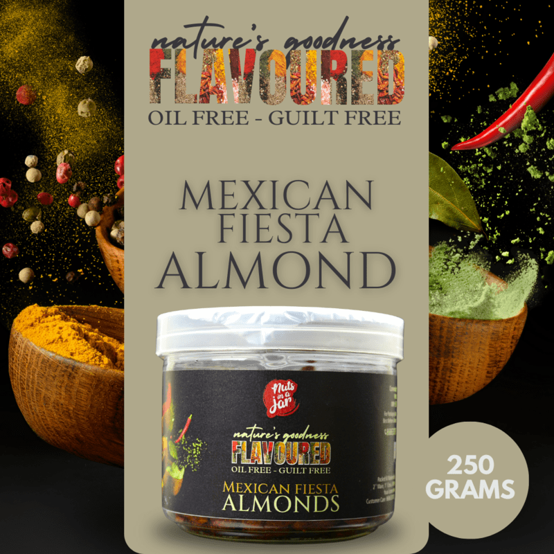 Oil Free Flavoured Mexican Fiesta Almonds 250 Grams Oil Free Flavoured Mexican Fiesta Almonds 250 Grams