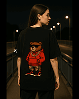 Unisex Black Thug Bear Graphic Printed Oversized Tee