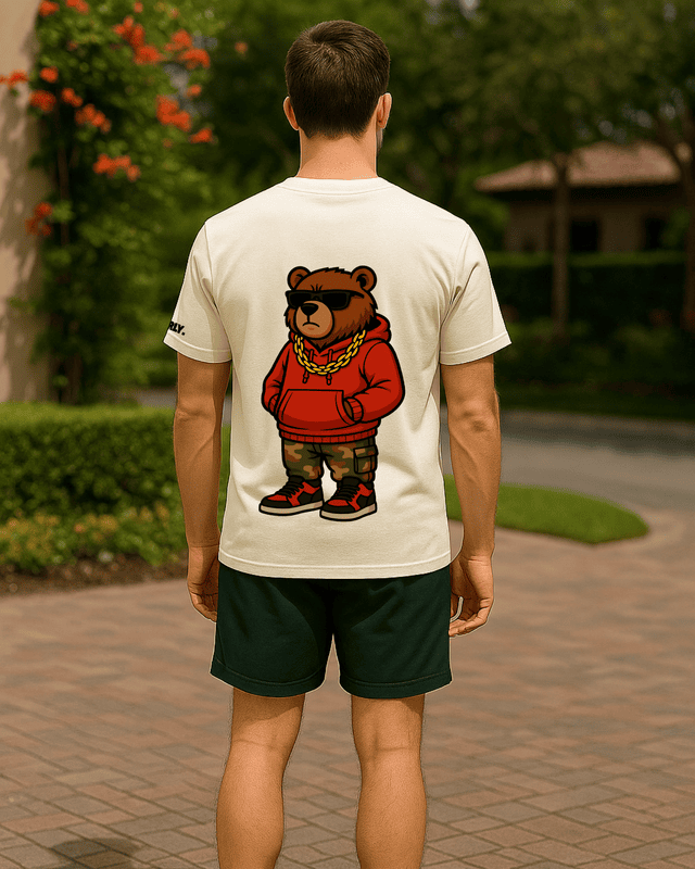 Unisex Off-White Thug Bear Graphic Printed Crew Neck Tee