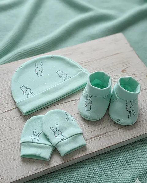 LittleToons Baby Essentials 3-Piece Set – Soft Cotton Cap, Mittens & Booties for Newborns (0–3 Months)