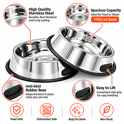 Anti Skid stainless steel bowl  - Pack of 2