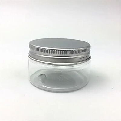 50 ml Round PET Jar + Aluminum Silver Cap 50 ml Round PET Jar + Aluminum Silver Cap