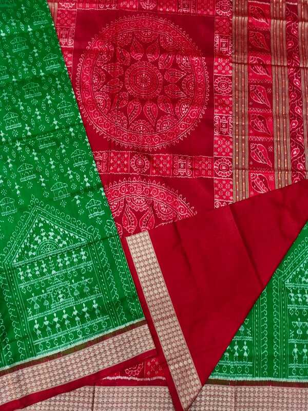 JHUTI TRIBAL BANDHA SILK SAREE-GREEN