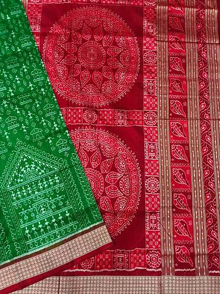 JHUTI TRIBAL BANDHA SILK SAREE-GREEN