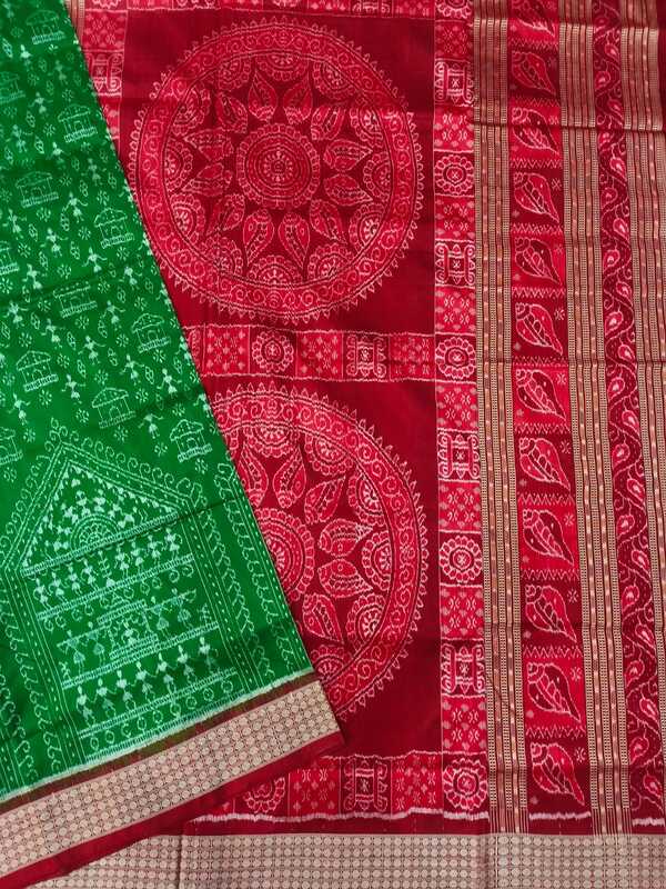 JHUTI TRIBAL BANDHA SILK SAREE-GREEN