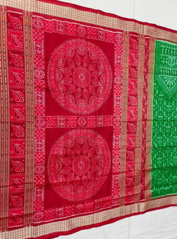 JHUTI TRIBAL BANDHA SILK SAREE-GREEN