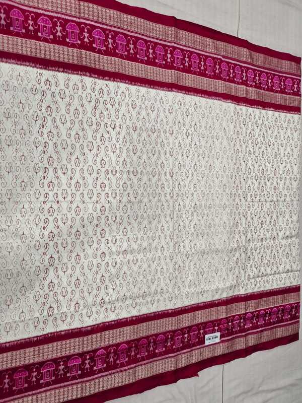 WHITE DOUBLE BORDER BANDHA SILK SAREE