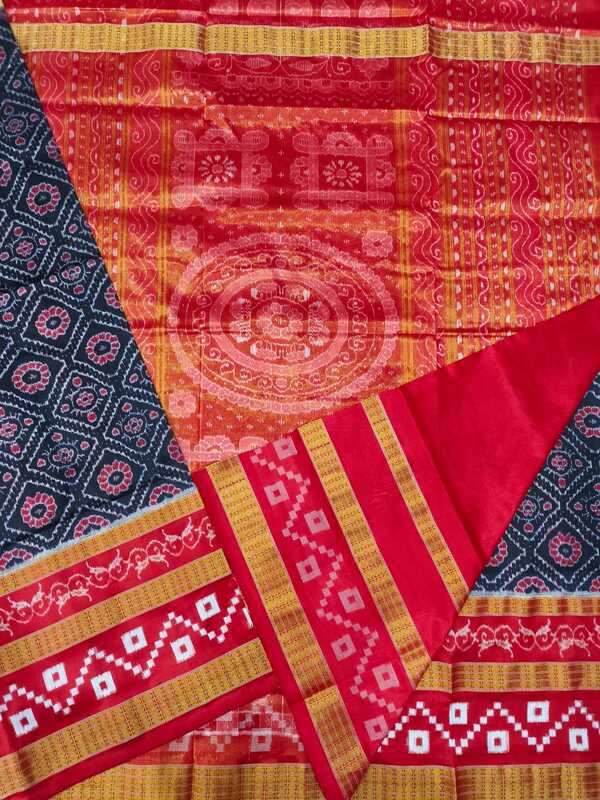 BLACK SAKTA DOUBLE BORDER HALF TISSUE SILK SAREE