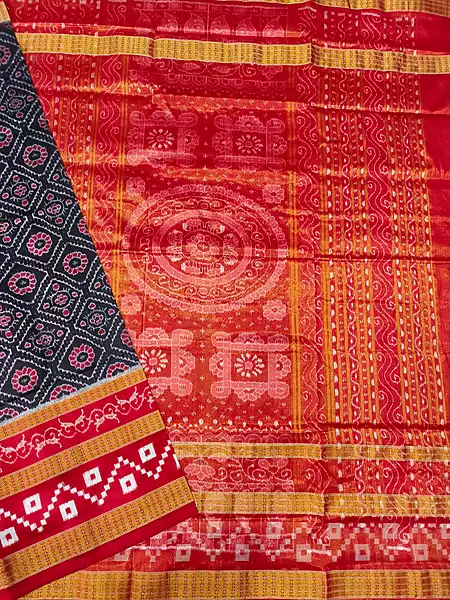 BLACK SAKTA DOUBLE BORDER HALF TISSUE SILK SAREE