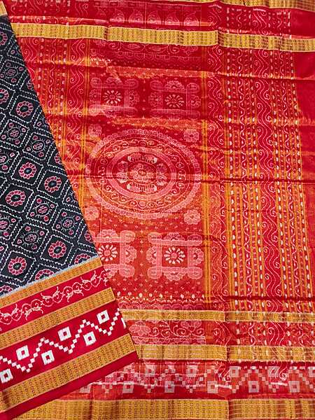 BLACK SAKTA DOUBLE BORDER HALF TISSUE SILK SAREE