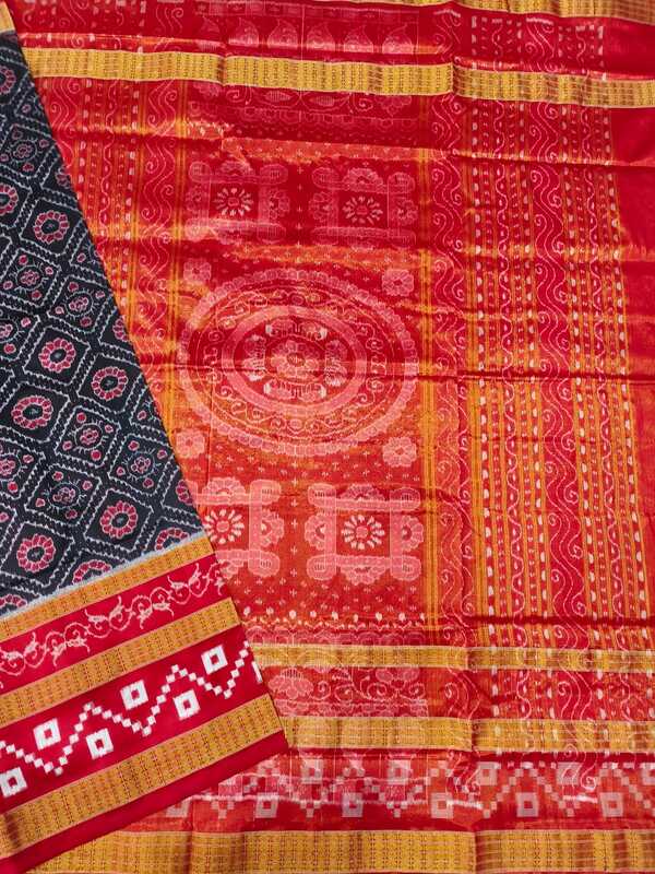 BLACK SAKTA DOUBLE BORDER HALF TISSUE SILK SAREE