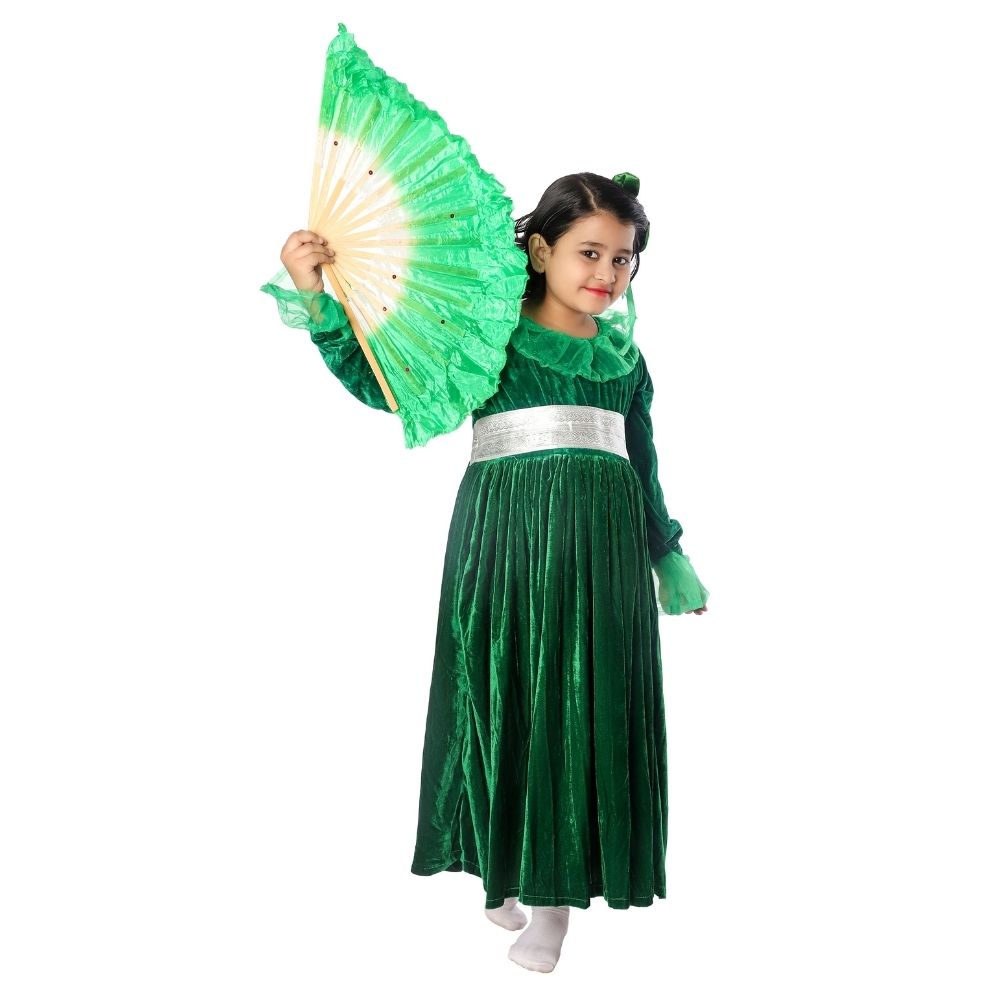 Western Dance Green Frock with Fan
