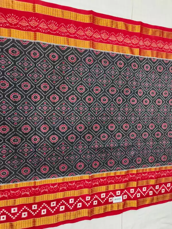 BLACK SAKTA DOUBLE BORDER HALF TISSUE SILK SAREE