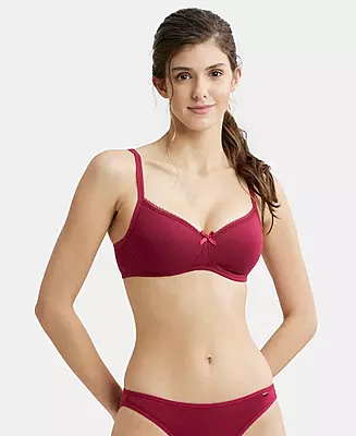 Jockey Wirefree Padded Combed Cotton Elastane Stretch Medium Coverage T-Shirt Bra with Lace Styling - 1723 Jockey Wirefree Padded Combed Cotton Elastane Stretch Medium Coverage T-Shirt Bra with Lace Styling - 1723