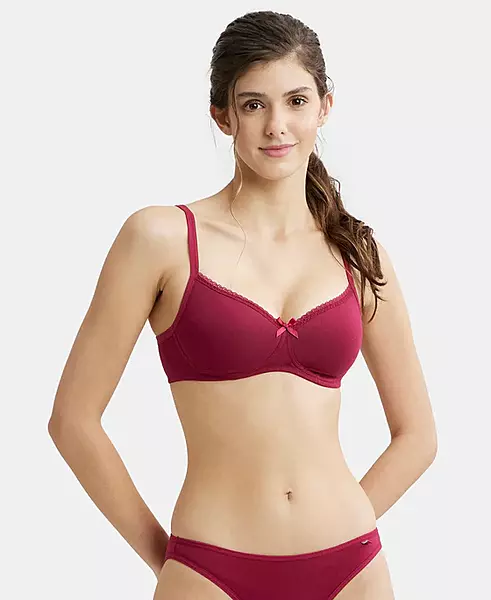 Jockey Wirefree Padded Combed Cotton Elastane Stretch Medium Coverage T-Shirt Bra with Lace Styling - 1723