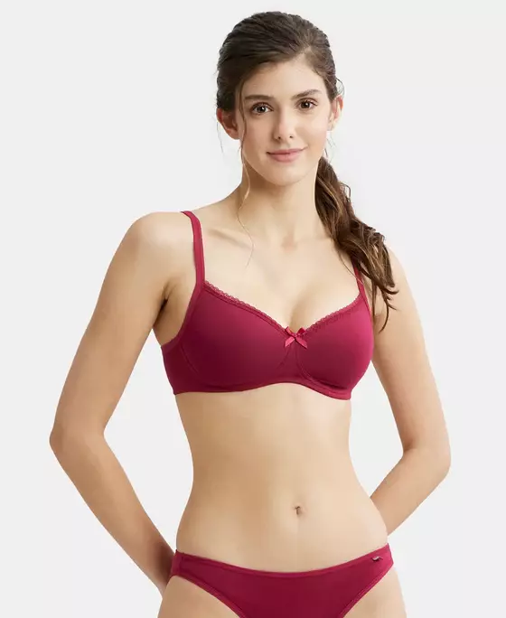 Jockey Wirefree Padded Combed Cotton Elastane Stretch Medium Coverage T-Shirt Bra with Lace Styling - 1723
