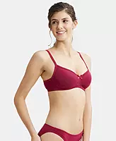Jockey Wirefree Padded Combed Cotton Elastane Stretch Medium Coverage T-Shirt Bra with Lace Styling - 1723