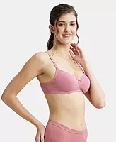 Jockey Wirefree Padded Combed Cotton Elastane Stretch Medium Coverage T-Shirt Bra with Lace Styling - 1723