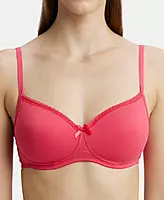 Jockey Wirefree Padded Combed Cotton Elastane Stretch Medium Coverage T-Shirt Bra with Lace Styling - 1723