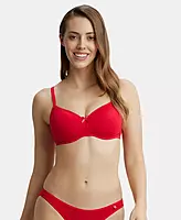 Jockey Wirefree Padded Combed Cotton Elastane Stretch Medium Coverage T-Shirt Bra with Lace Styling - 1723