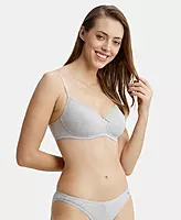 Jockey Wirefree Padded Combed Cotton Elastane Stretch Medium Coverage T-Shirt Bra with Lace Styling - 1723