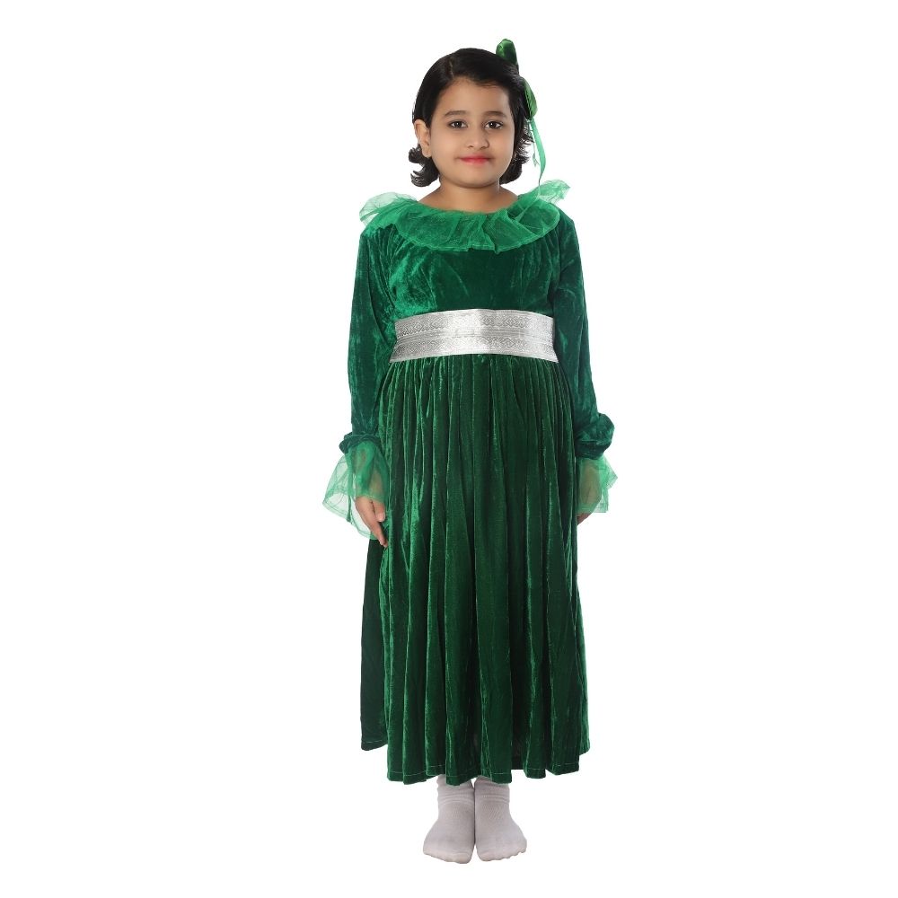Western Dance Green Frock with Fan