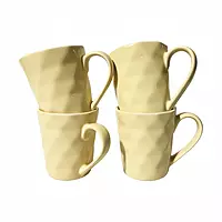 LIVA Set of 4 Yellow Faceted Ceramic Mugs - Ready-to-Gift Box