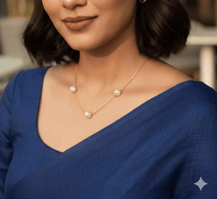 Necklace Single Line With Three Pearls