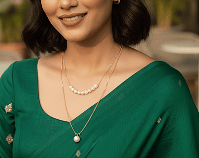 Necklace Thin Two Lines With Pearls