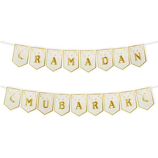 White Gold-foiled Ramadan Mubarak Paper Bunting