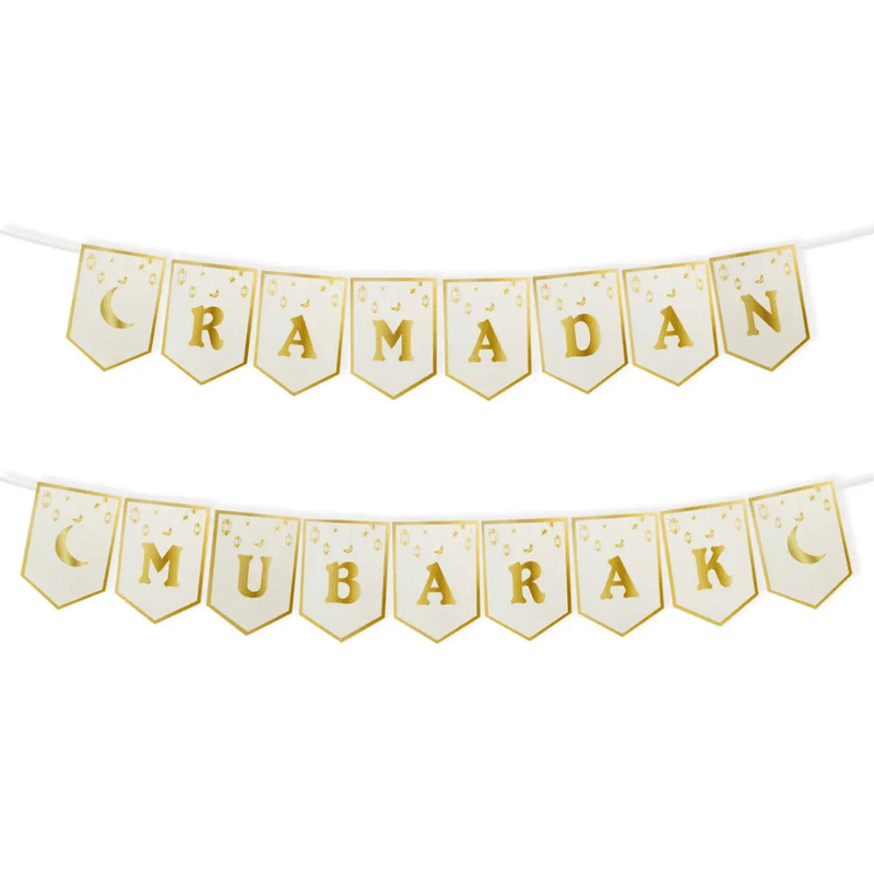 White Gold-foiled Ramadan Mubarak Paper Bunting