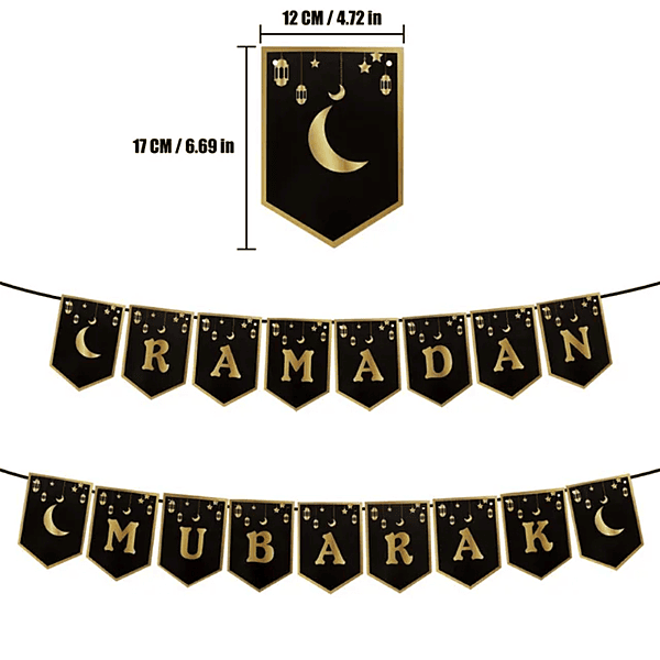 Black & Gold Glitter Ramadan Paper Bunting