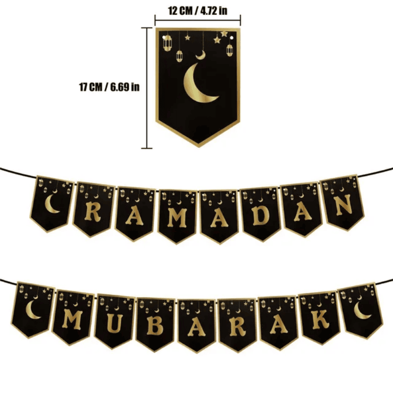 Black & Gold Glitter Ramadan Paper Bunting