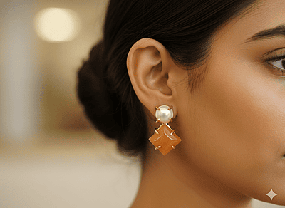 Earring White Pearl Brown Stud