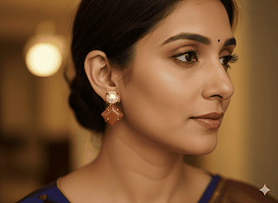 Earring White Pearl Brown Stud