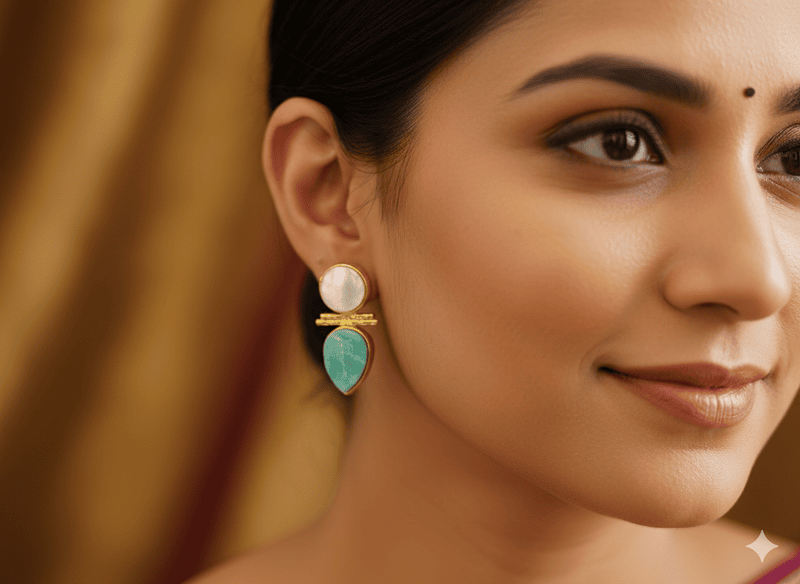 Earring Green and White